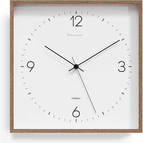 mooas Wooden Frame Flatwood Wall Clock,12" Non-Ticking Sweep Movement Decorative Battery Operated Wall Clock for Home Living Room Kitchen Bedroom Office School (Dark Brown)