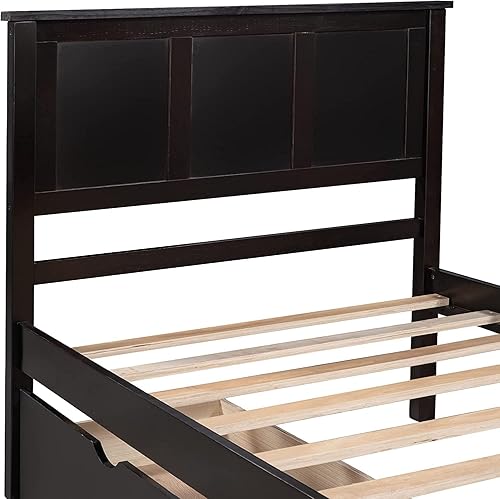 Miniatura 8 de CITYLIGHT Base de cama individual con cajones, marco para niños, plataforma de madera, almacenamiento de cabecero, no necesita somier, color espresso