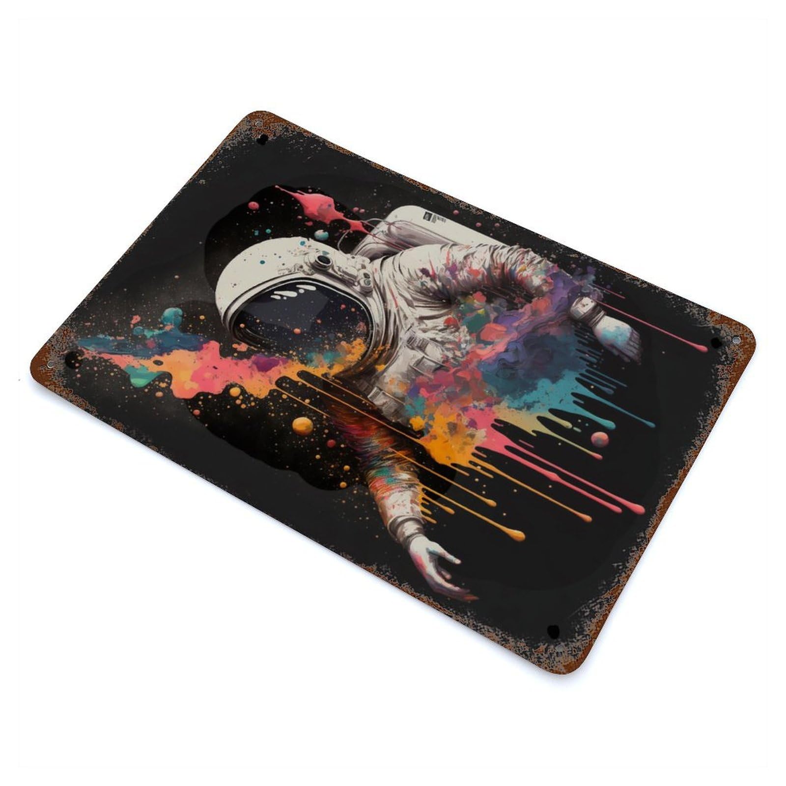 Splattered Astronaut Rust Effect Tin Sign 11.8"x7.9", for Bistro, Counter And Cafe Decor, Shabby Chic Decor
