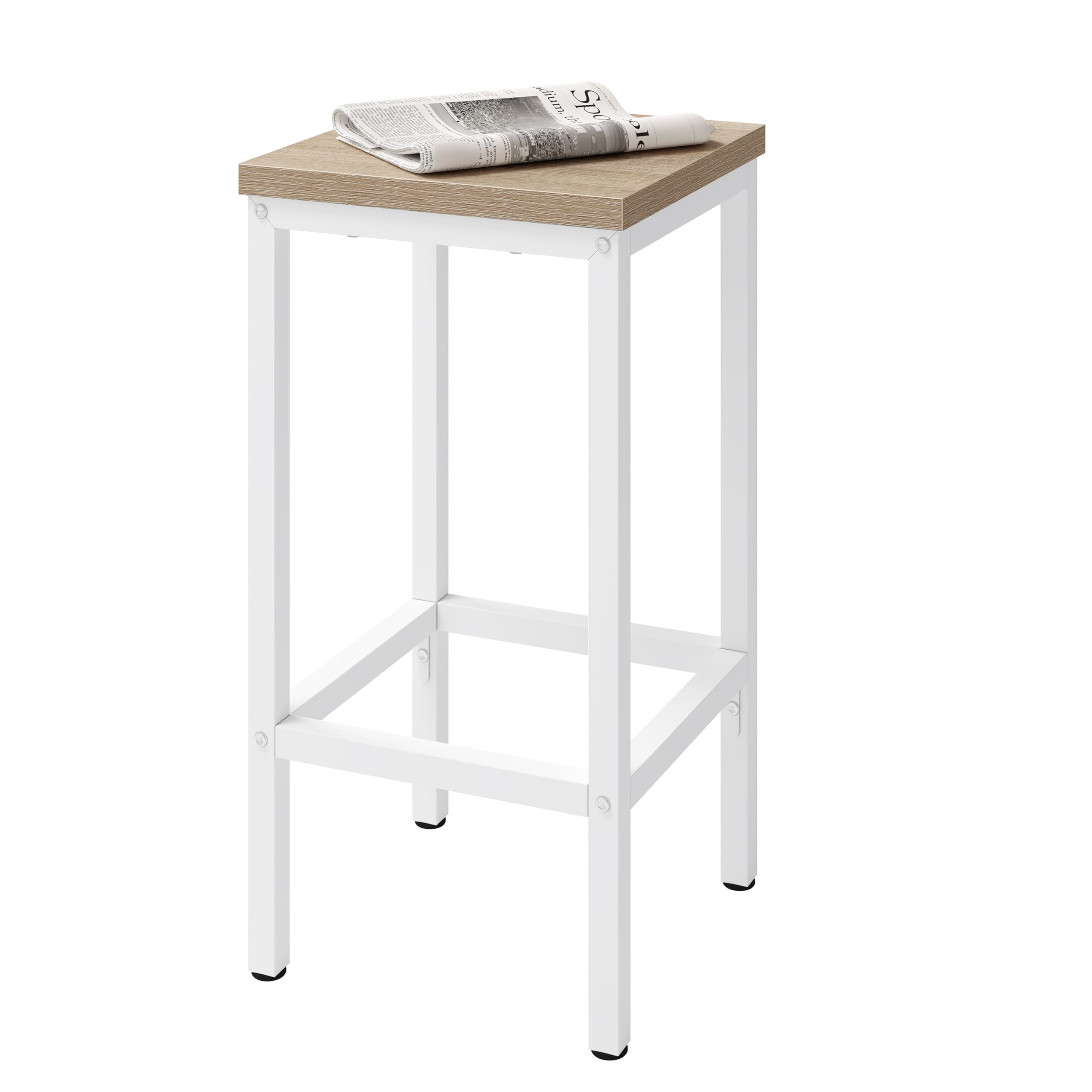 EUGAD Juego de 2 Taburete de Bar, Taburetes Altos Cocina, Asiento Cuadrado, para Bar, Cocina y Comedor, Madera y Metal, Roble Claro