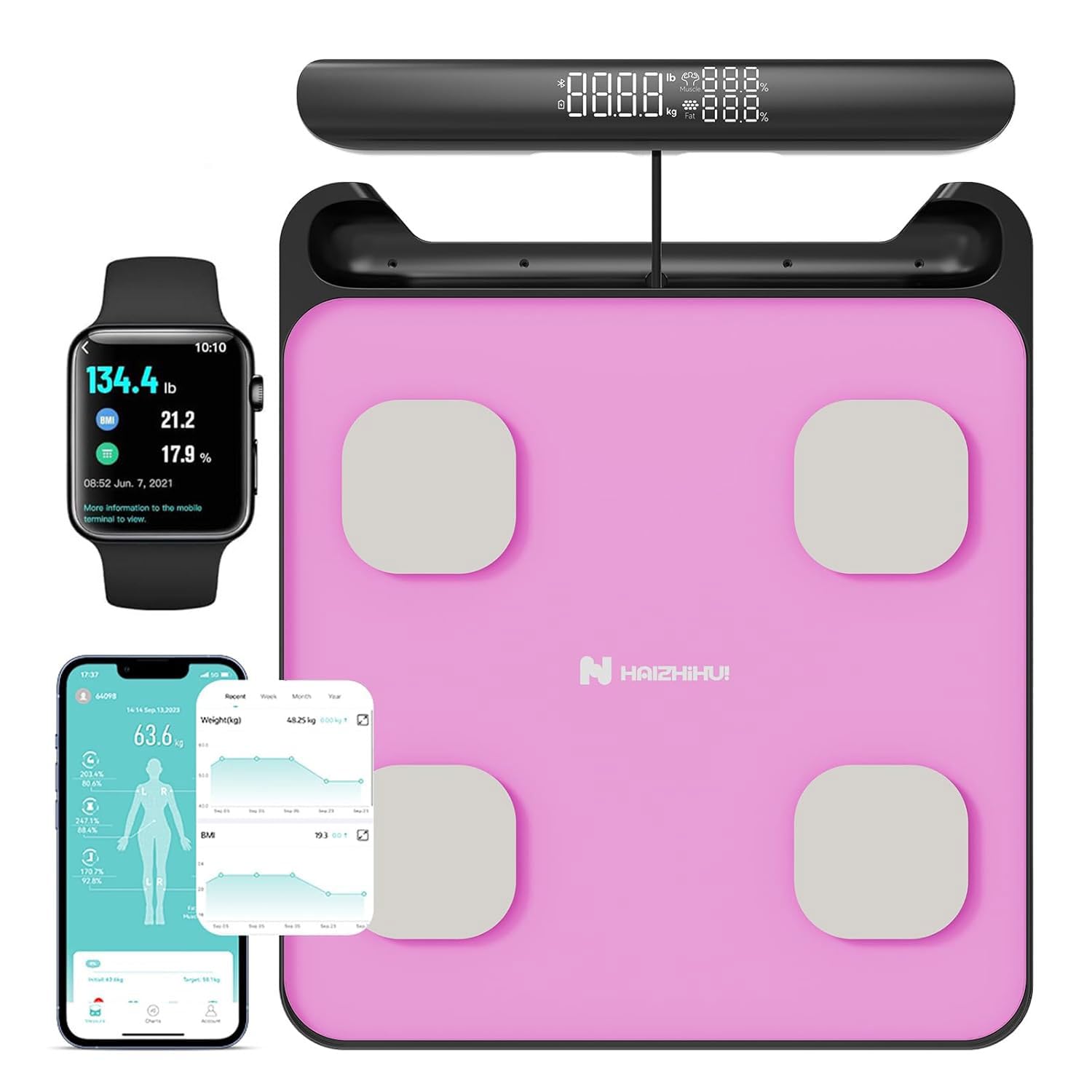 FITDAYS 8-Electrode Smart Scale Full Body Composition Analyzer 27 Metrics via Bluetooth Fitdays APP 400lbs FG2202WB ER307