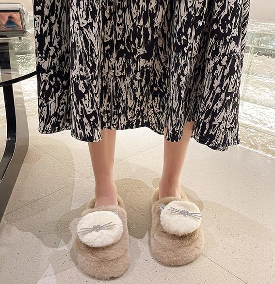 Women's Fuzzy Slip-on Slippers Warm Cozy Soft Lightweight House Shoes Faux Fur Slides Sandals for Indoor Outdoor4