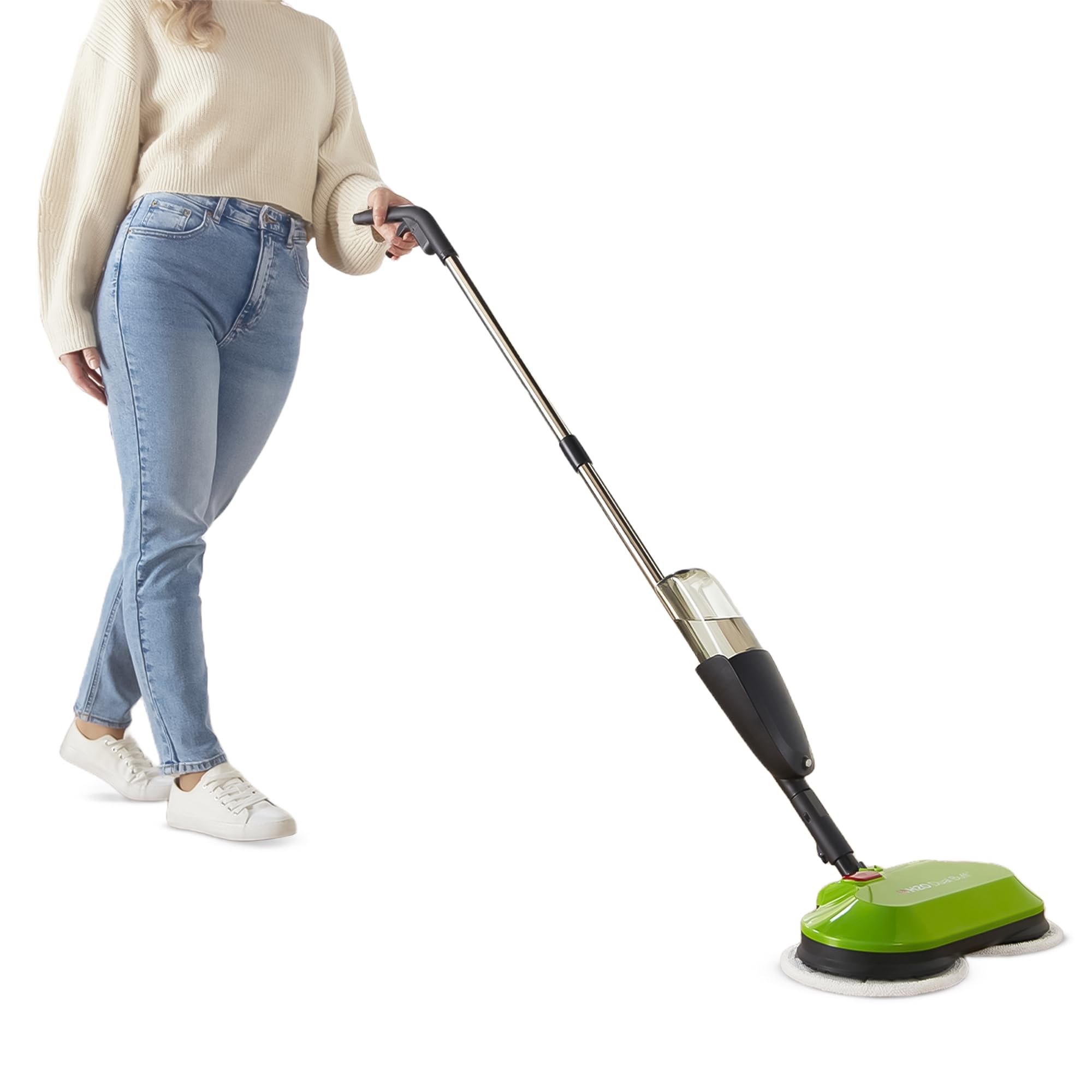 H2O Limpiador de suelos duros, mopa eléctrica inalámbrica Dual Buff, cabezal limpiador de suelos duros recargable, fregar, pulir y pulir con paños de microfibra lavables, mopa en aerosol para suelos