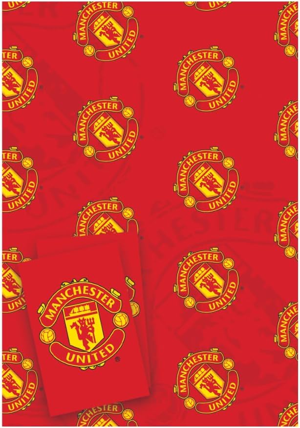 Official Manchester United FC Gift Wrapping Paper for Birthday- 2 Sheets & 2 Tags