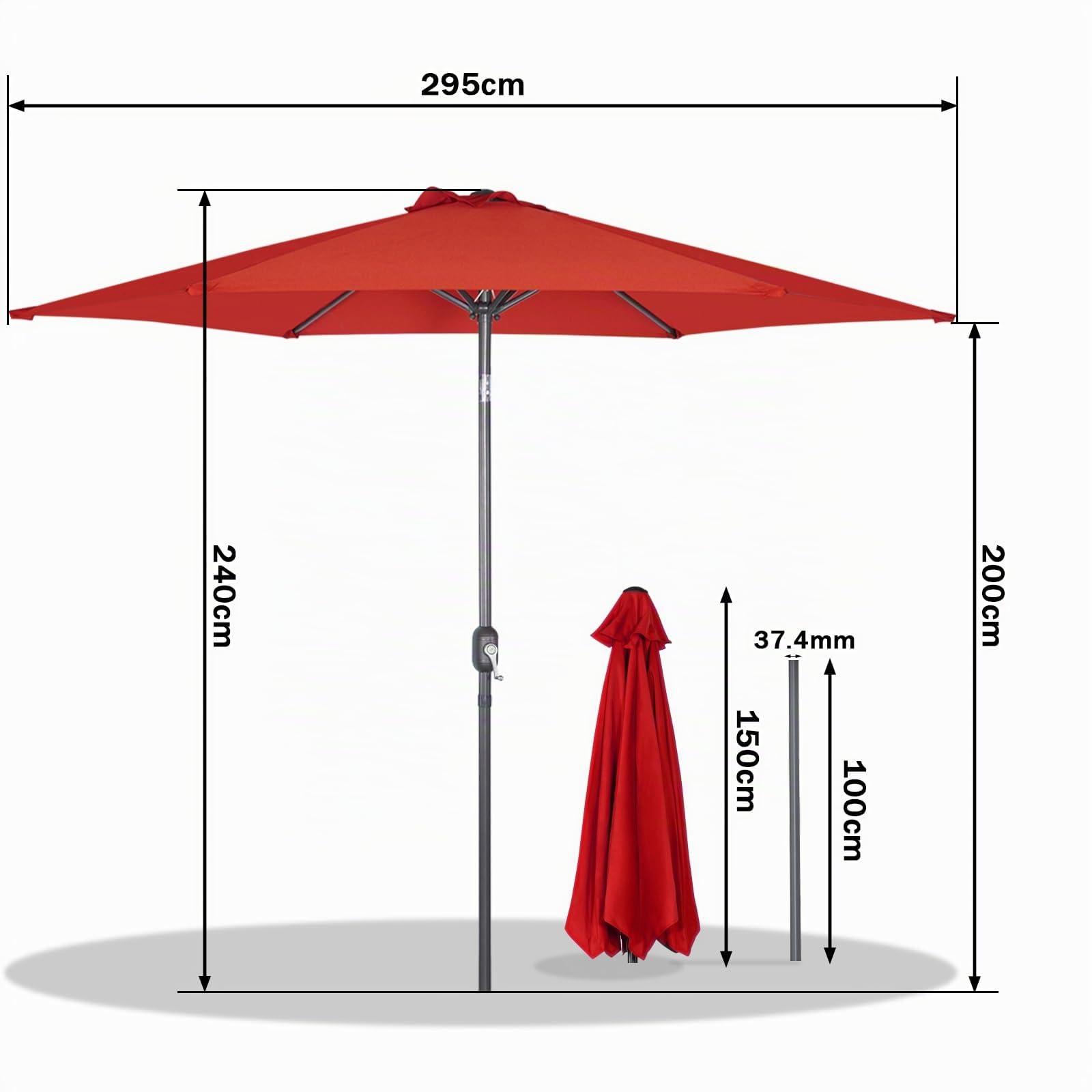 Angel Living 300cm Parasol Manivelle Inclinable de Jardin, Empêche de La Lumière Solaire Directe et Anti-ultraviolet, Parasol pour Patio et Jardin, Toile Balcon Patio Terras (Rouge)