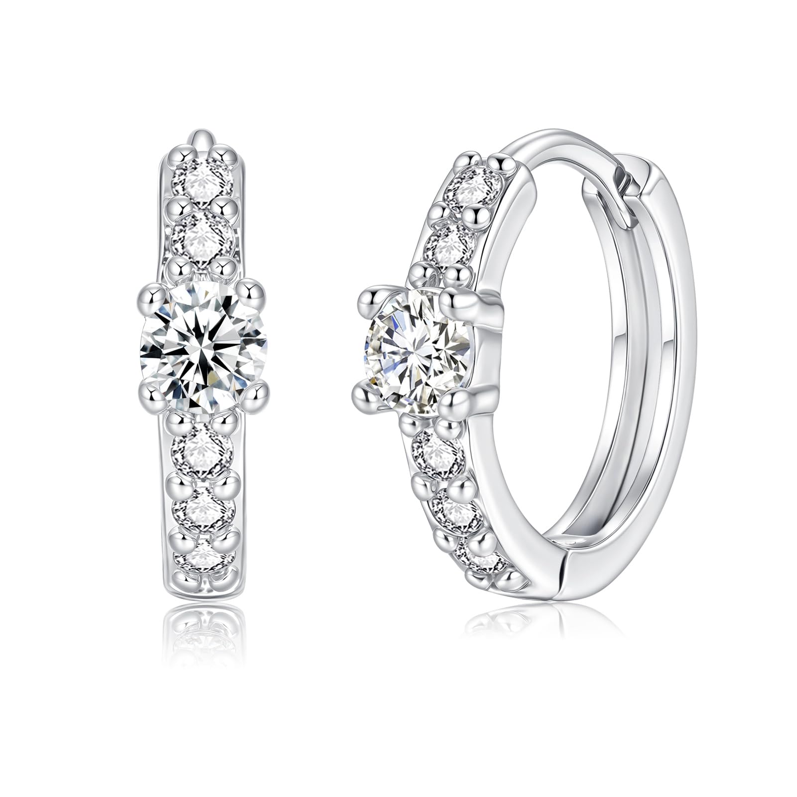 Deyanse Creolen Silber 925 für Damen, 925 Sterling Silber U-förmige Oval Ohrringe, Rund Creolen mit Cubic Zirkonia, Hypoallergen Huggie Ohrringe Klein, Knorpel Kreolen Silberohrringe mit Geschenk Box