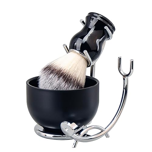 Miniatura 7 de Grandslam Kit de cepillo de afeitar y cuenco para hombres, juego de brochas de afeitar 3 en 1, cuenco y soporte de acero inoxidable, cepillo de