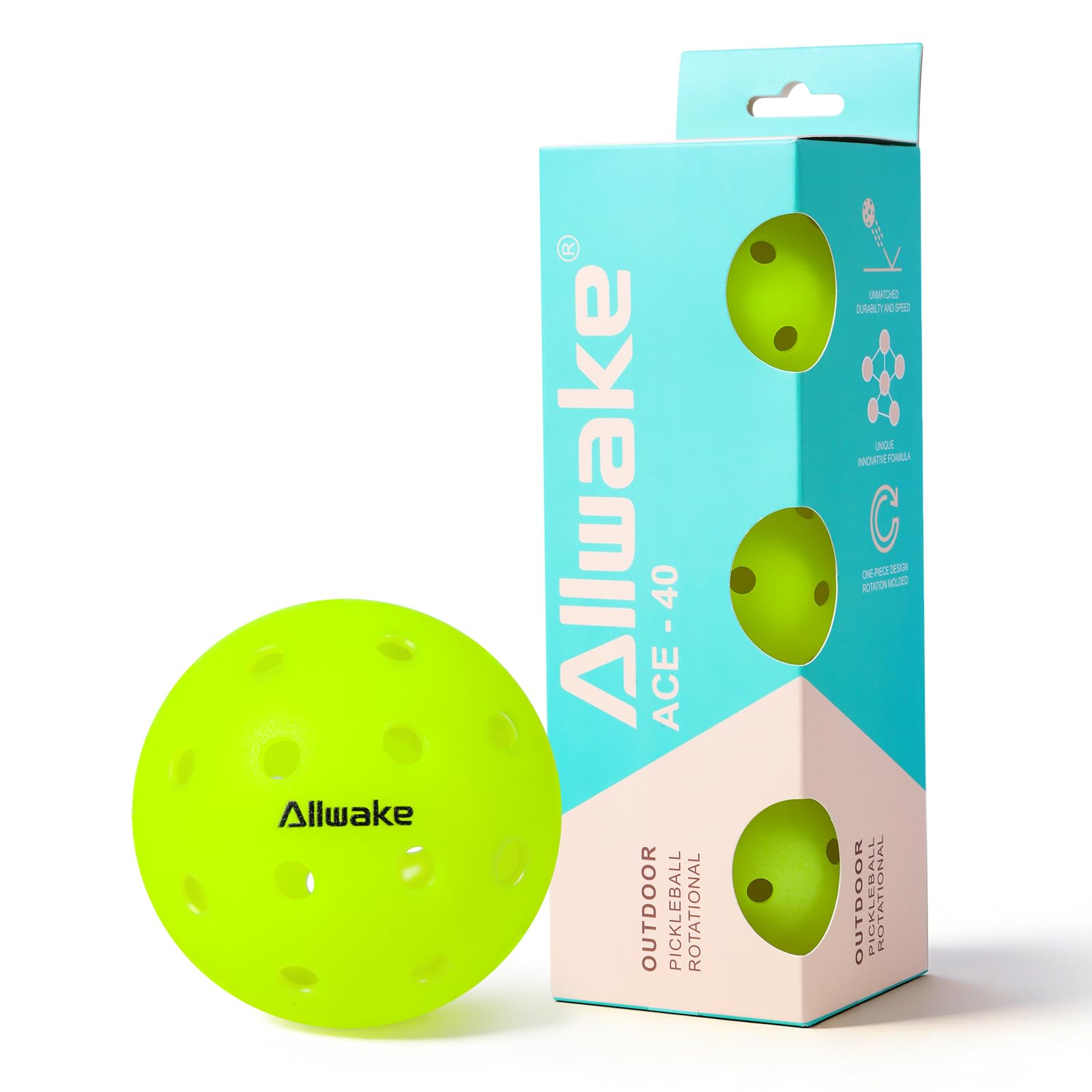 Pickleball-Bälle, rissfest, 40 Löcher, hohe Sprungkraft, perfekt ausbalanciert, langlebige Pickleballs für drinnen und draußen, 3 Stück