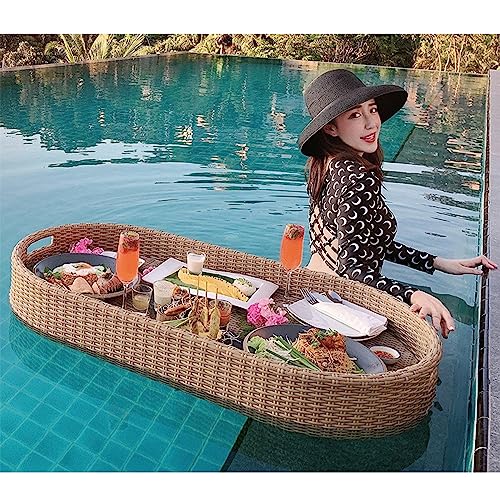 ANXYYDS Mesa y Bar con Bandeja Flotante - Flotador de Piscina para Adultos para Bancos de Arena, spas y Fiestas - Bandeja Flotante para Servir Bebidas en la Piscina, Brunch, Comida en el Agua Beige