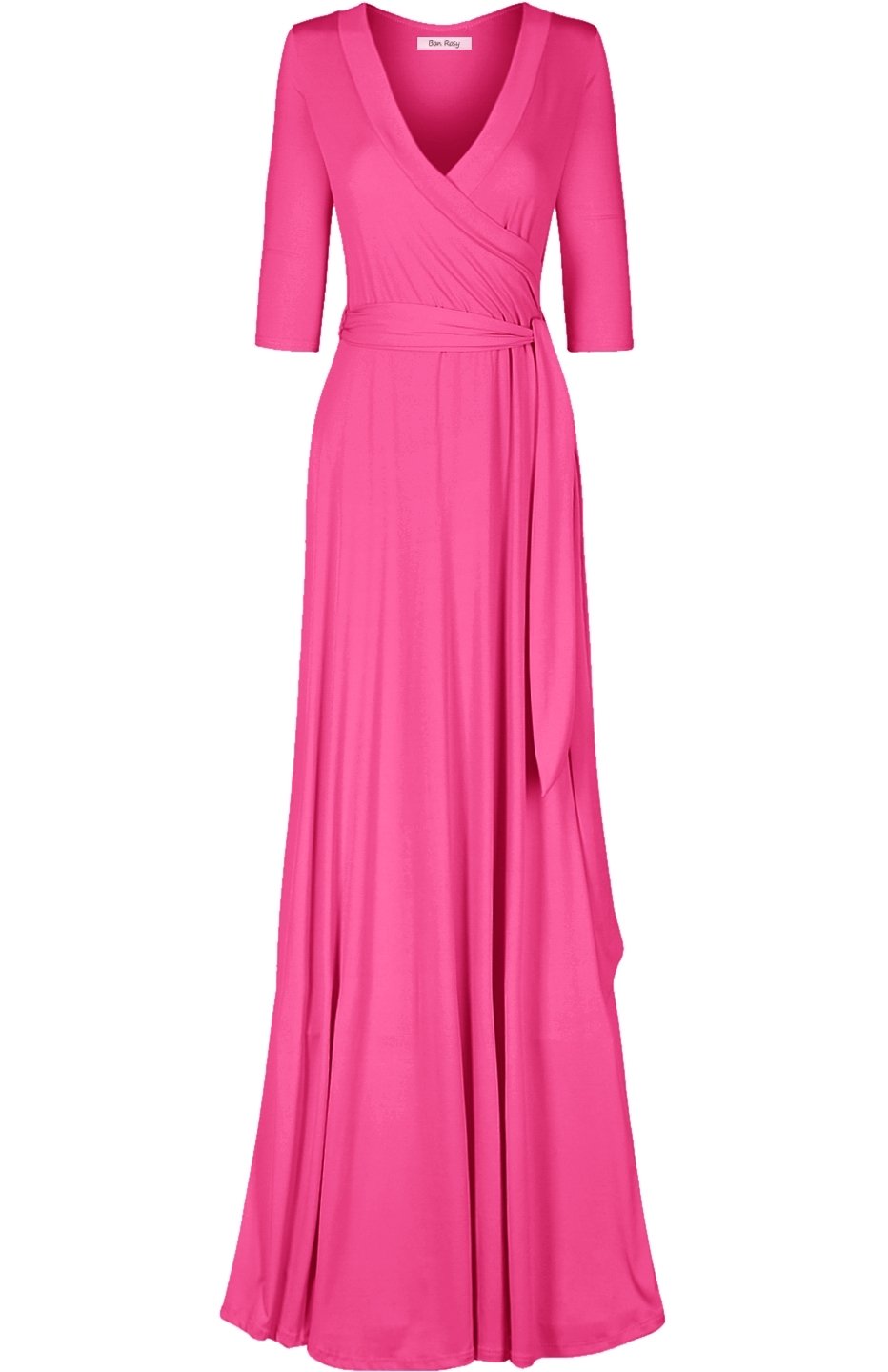 Women's 3/4 Sleeve Deep V-Neck Maxi Faux Wrap Solid Plus Size Dress