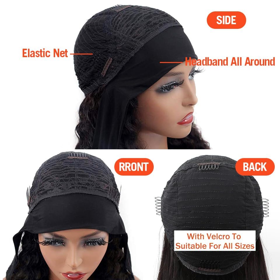 Image of XSY Headband Wig Human Hair Deep Wave #33 Red Reddish Brown Glueless Wigs Human Hair 18 Inch None Lace Front Wig Machine Made Curly Headband Wigs for Black Women 22 Inch