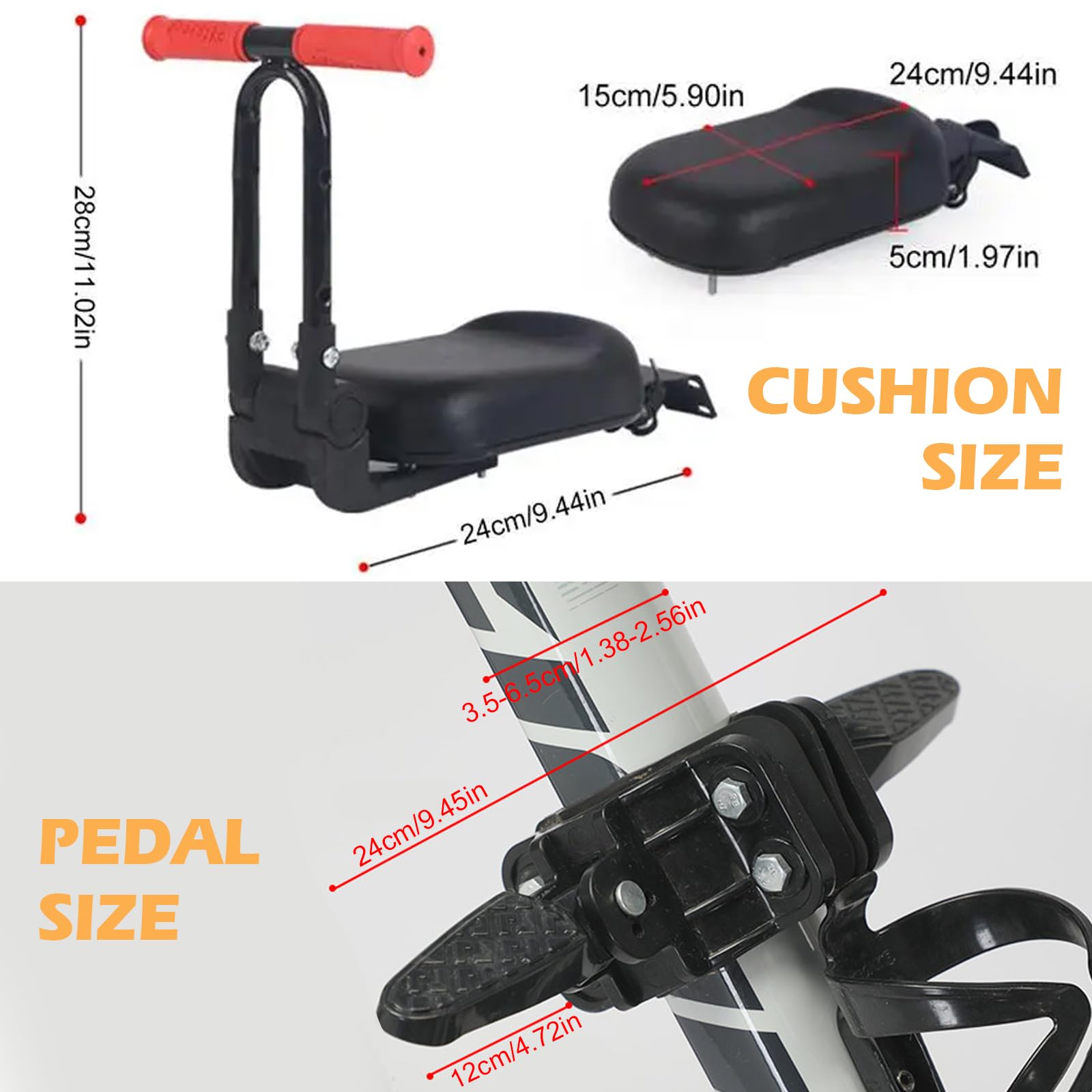 Asiento de Bicicleta para Bicicleta de Montaña,Silla de Bicicleta Delantera con Reposapiés y Asa para Niños, Ultraligero, Portátil, Plegable, Sin Montaje Herramientas