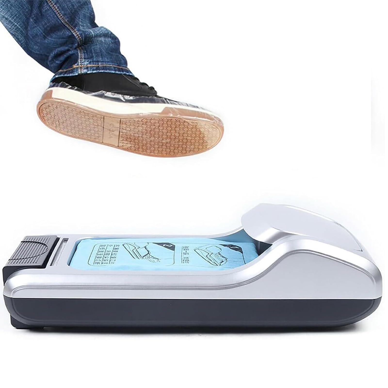 Automatischer Schuhüberzieher Spender, Nicht Elektrische Schuhfolienmaschine Mit 1 Rolle PE-Folie, Bodenschutz Für Zuhause Büro Und Klinik, Rutschfest Für Alle Größen silver