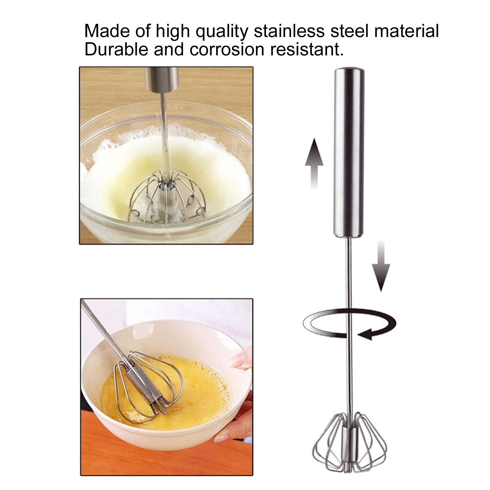 rotated Whisk Blender , whisk , Hand Push Mixer Stirrer , Stainless Steel balls Whisk , whisk Manual Mixer Whisk for Kitchen Cooking , Stirring , Whisking , Beating (12in) , whisk , rotated Wh