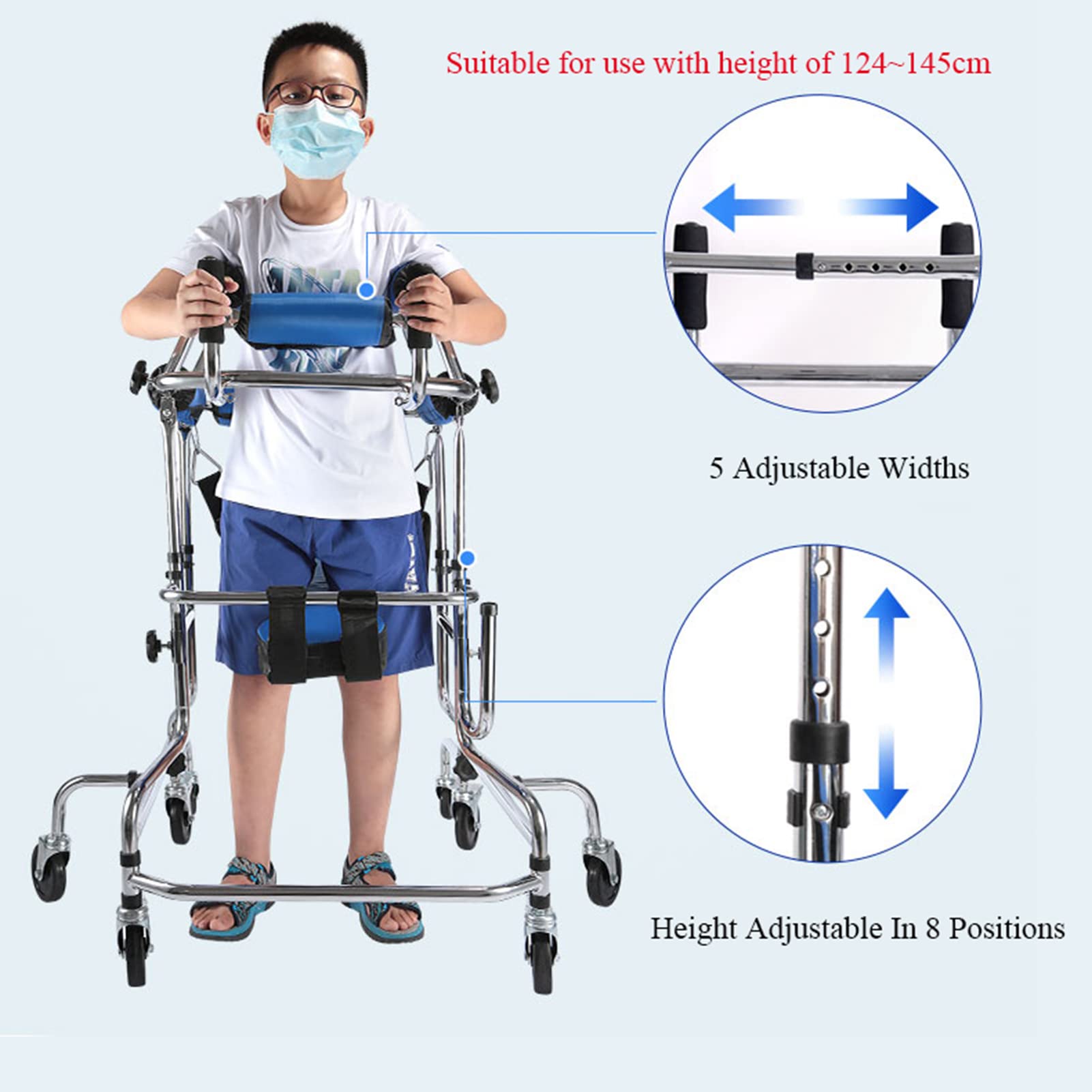 Andador con Ruedas para rehabilitación Infantil, Andador rodante de 8 Ruedas, Adolescentes con Necesidades Especiales, Duradero, Ajustable en Altura
