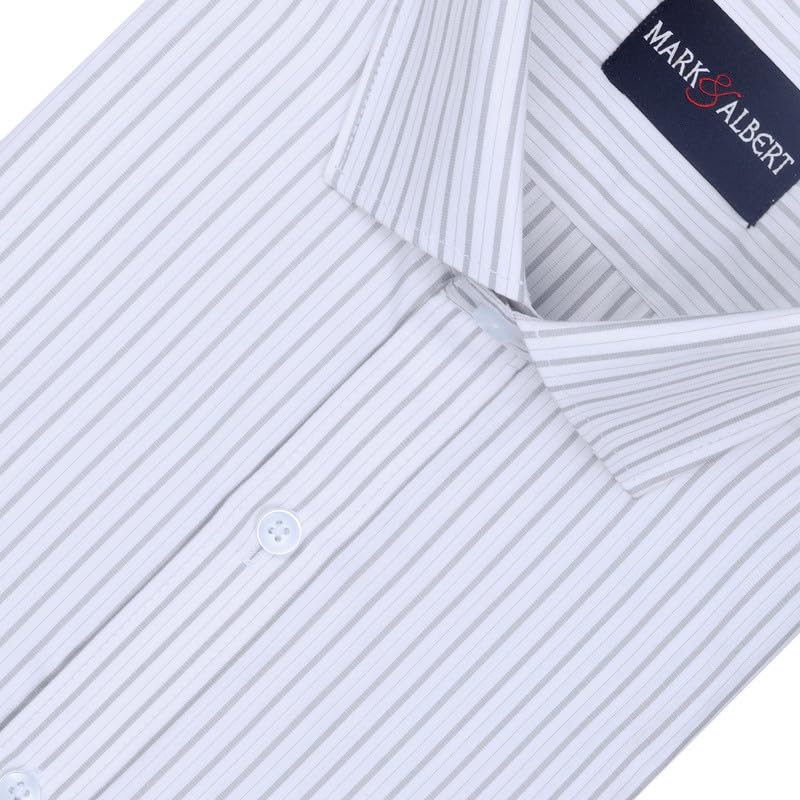 Image of MARK & ALBERT Men's Striped Half Sleeves Regular Fit Shirt | Stretchable Fabric
