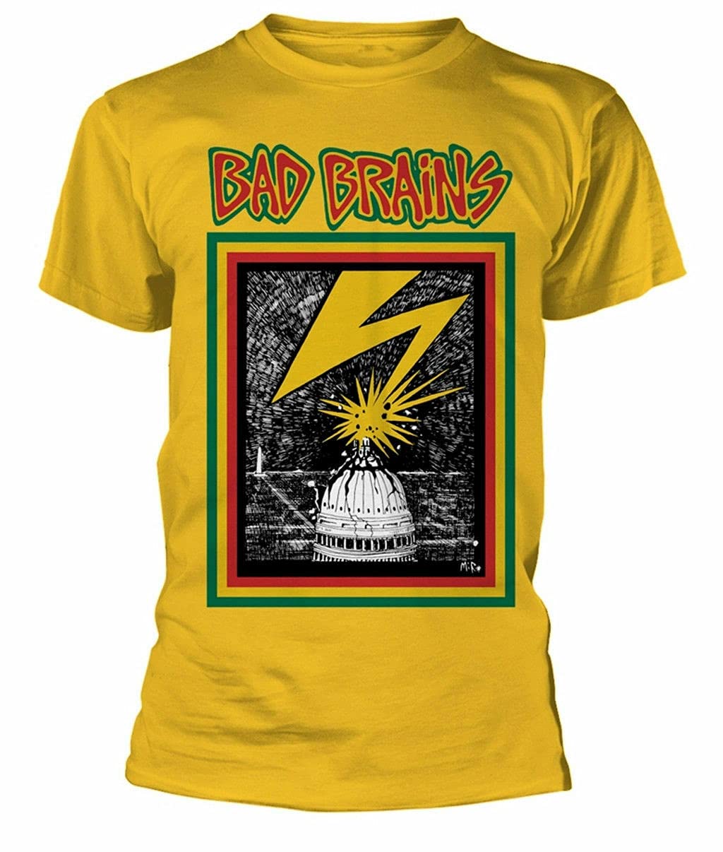 Virvxuyin Men's Banana Yellow Bad Brains T Shirt Yellow Album Logo Metal Hardcore Punk Rock New T Shirt Short Sleeve Top