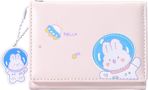 Sunwel Fashion Cartera pequeña con estampado de conejito de astronauta y oso de astronauta, billetera pequeña, bolsillo para efectivo, tarjetero y