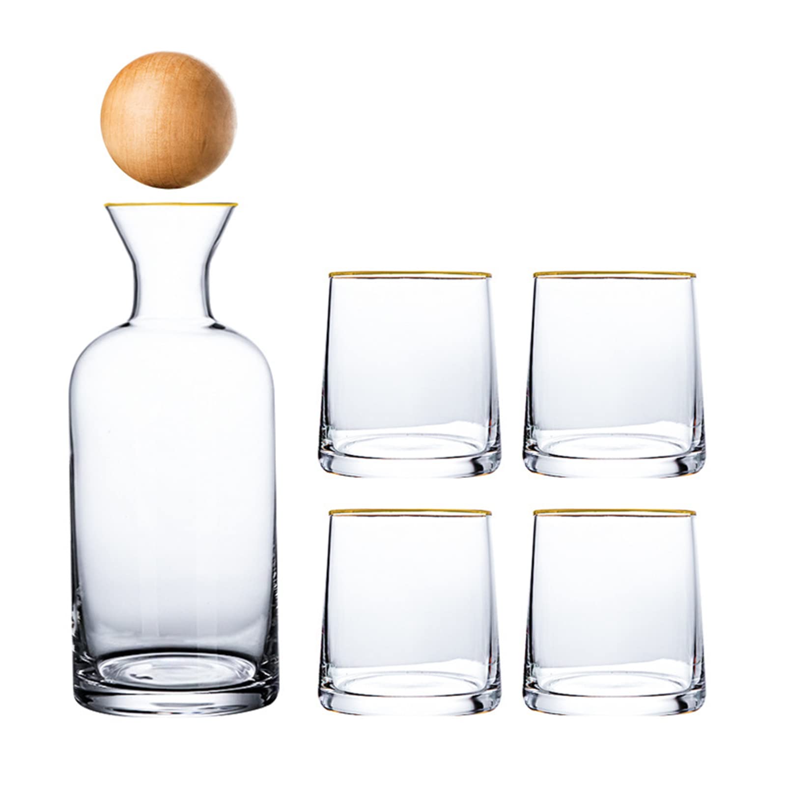 Juego de Jarra de Vidrio, Jarra de Vidrio Grueso con 4 Tazas, de 1200 Ml y Vasos de 260 Ml, de Agua Estampada para Mesita de Noche, Baño, Comedor, Bar (#5)