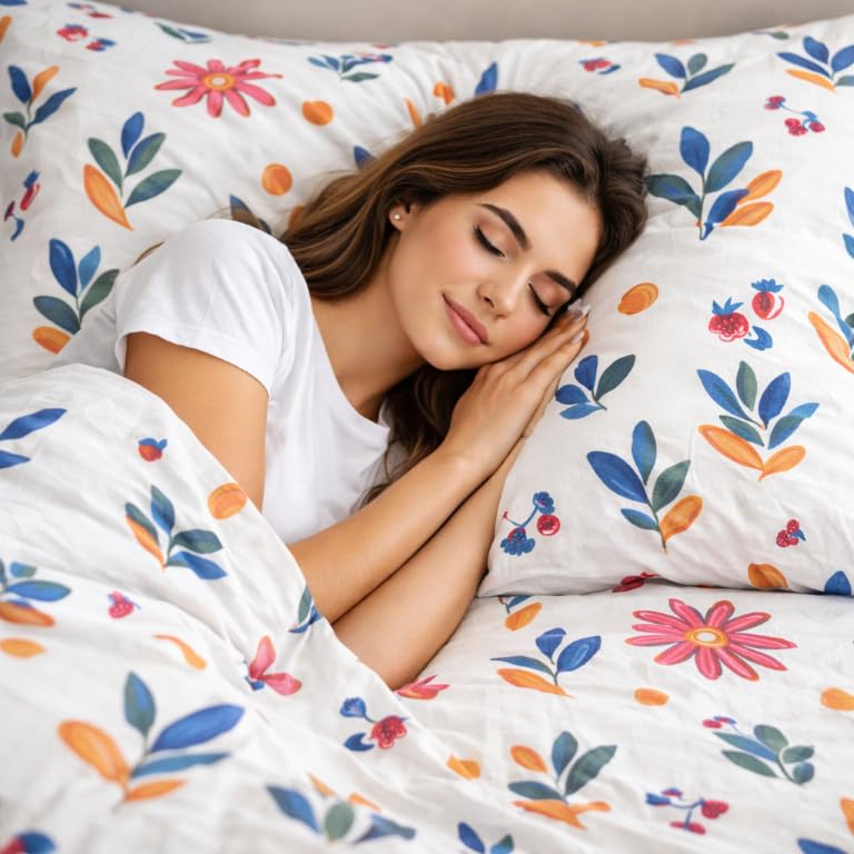 Image of Designer Floral Printed Flat Bedsheet for Double Bed 200tc to 220tc | Ultra Soft Cotton Fabric | King /Queen Size Top Sheet with 2 Matching Pillow Covers - 228 x 228 Cm, Light Pink
