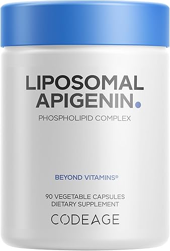 Codeage Suplemento de apigenina liposomal, suministro de 3 meses, extracto diario de manzanilla flavonoide, complejo de fosfolípido liposomal,