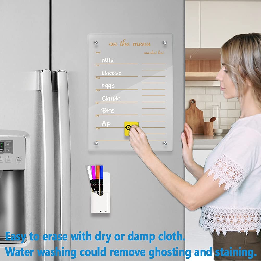 Magnetic Dry Erase Board Menu Clear Acrylic Whiteboard Menu 17"x12" Includes 4 Dry Erase Markers