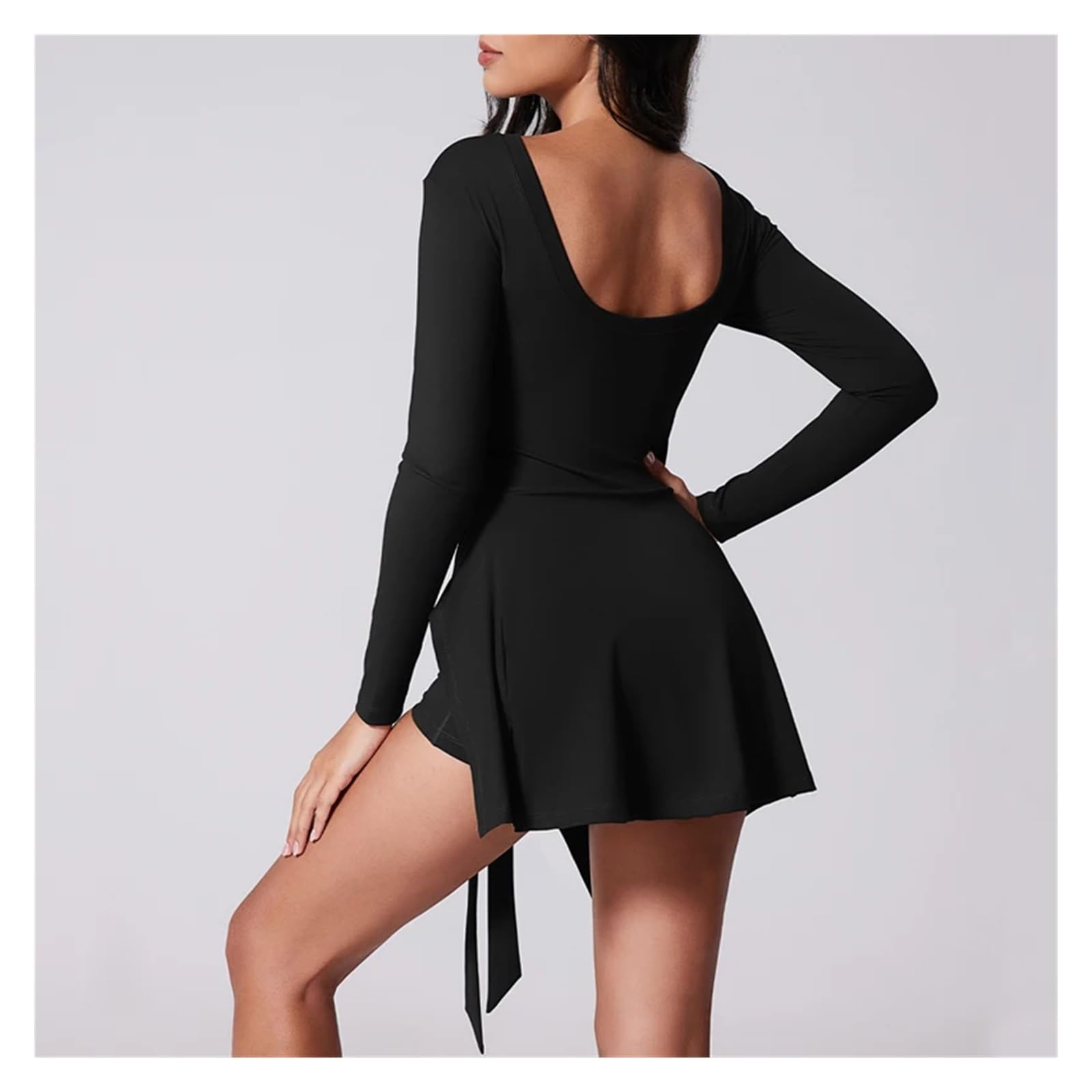 Abiti da tennis da donna Abito da tennis da donna con collo alto, maniche lunghe, gonna avvolgente, pantaloncini incorporati, abito sportivo da golf