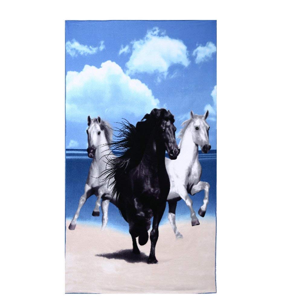 GocherBig Size Bath and Beach Towels Horse Dolphin Microfiber 100 * 180cm Bathroom Hotel Large Towel for Adults -(Horse)