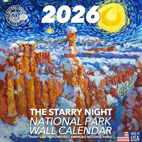 The Original 2026 Starry Night National Parks Wall Calendar | Made in the USA | Hand-Painted Art (No AI) | Van Gogh-Inspired Starry Night Theme | 12x24 in Open (12x12 in Closed) | National Park Gifts