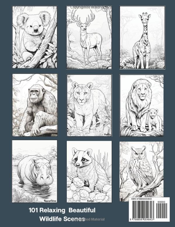 101 Forest Wildlife Coloring Book: Featuring 101 Beautiful Large Print of Wildlife Scenes with Animals ,Birds and Ocean Life with name of each animal , for Adults and Kids (Animal Coloring Book) - Image 2