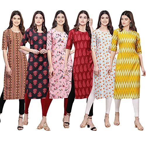 Image of Pinkmint Women's Crepe Digital Print Straight Kurta [Pack of 6] (CKE-329-353-330-333-341-343)