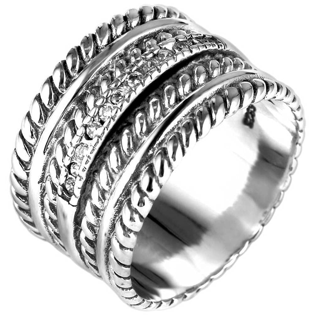 Anello Retrò in Argento Sterling 925 Coreano Fatto Vecchio Anello in Argento Sterling Maschile Retrò Tailandese con Motivo Intrecciato con Zircone1, 65mm