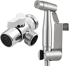Tecmolog Ducha Bidet Acero Inoxidable Kit Ducha de Lavabo 2 Chorros Grifo Bidet con Soporte Ducha, Valvula Desviadora y Manguera Ducha 2m, WS024AF4