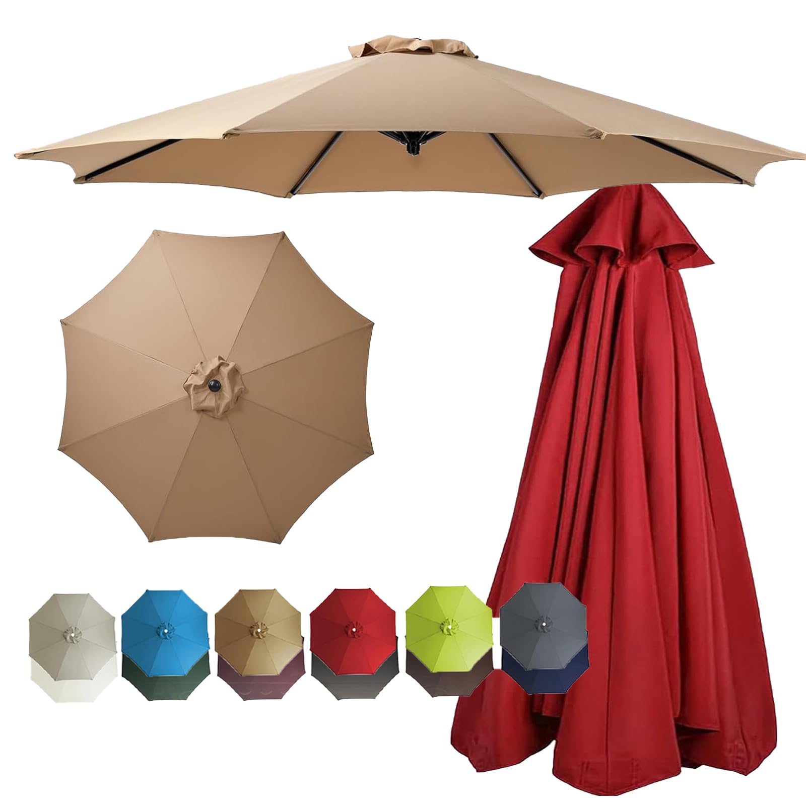 Zapasowy pokrowiec na parasol z 8 żebrami, wodoodporny, z poliestru, z ochroną UV, oddychający, pasuje do 11,5 stopy (350 cm), czerwony, do zewnętrznego parasola tarasowego