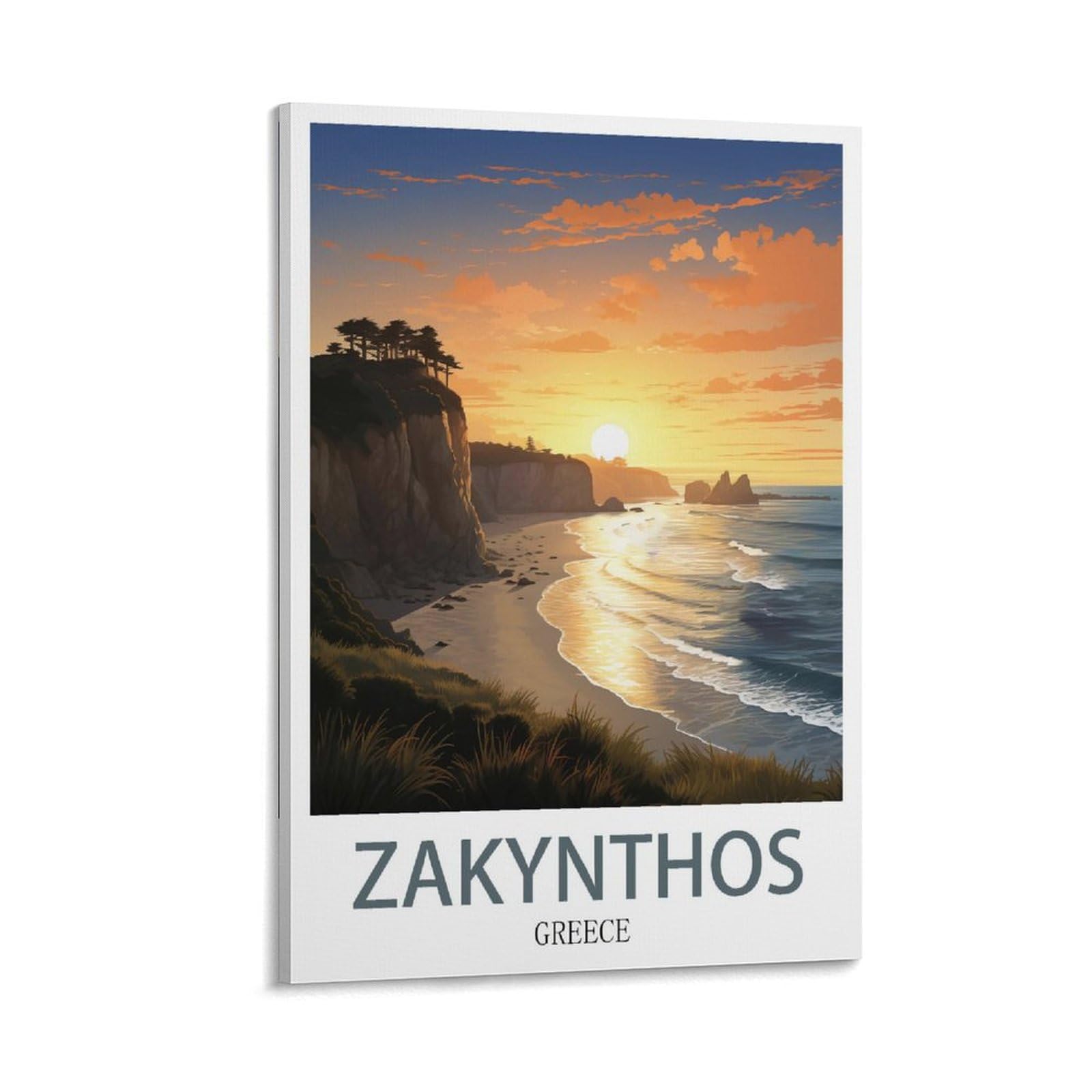 Zakynthos Greece Vintage Travel Poster Sunset 12x18inch(30x45cm) Print Poster Home Bathroom Bedroom Office Living Room Decor Canvas Poster