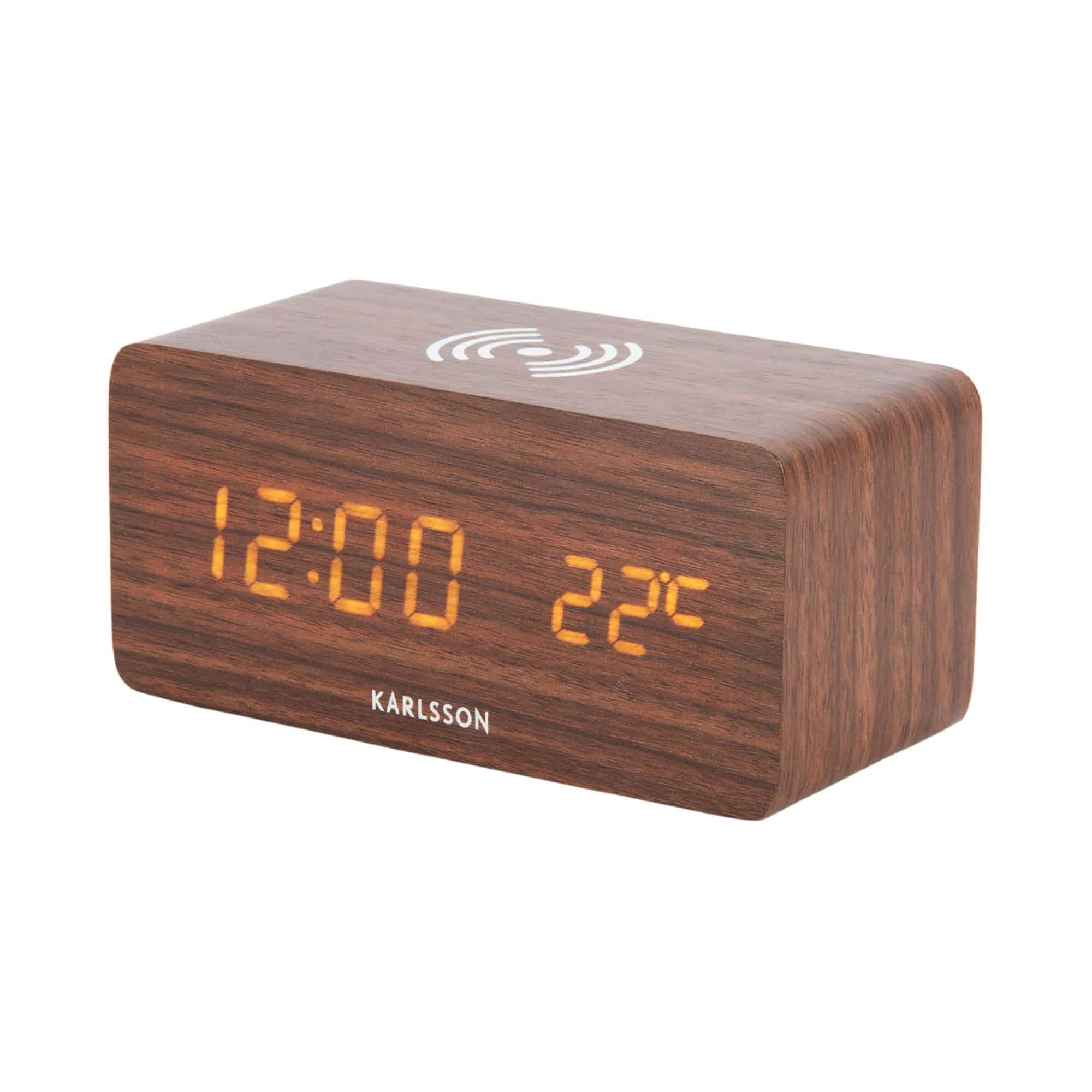 Karlsson Wecker Block w. Phone Charger LED - Schwarz - 7.4x15x7.1cm