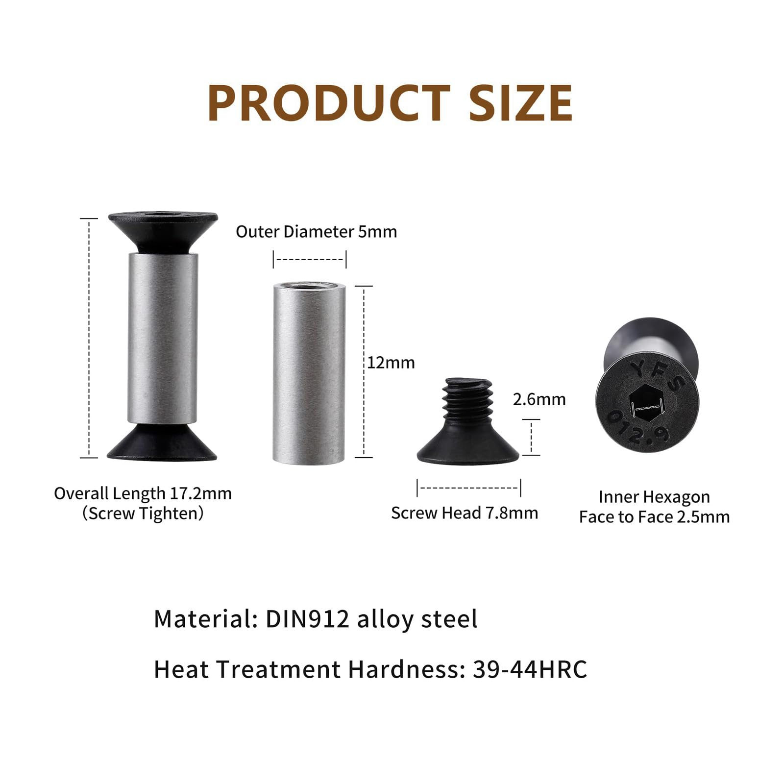 20-Pack M4 Hex Flat Head Knife Screws & Rivets - 5mm Alloy Steel Fasteners for Blade Repair