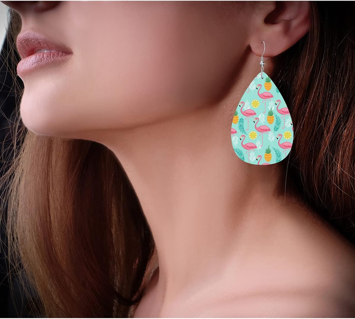 Zokola Pink Flamingo Leather Drop Earrings Set, Exotic Palm Leaves Pineapples Flamingos Lightweight Teardrop Earrings Leather Dangle Earrings For Women Friends Wedding Jewelry - Image 5