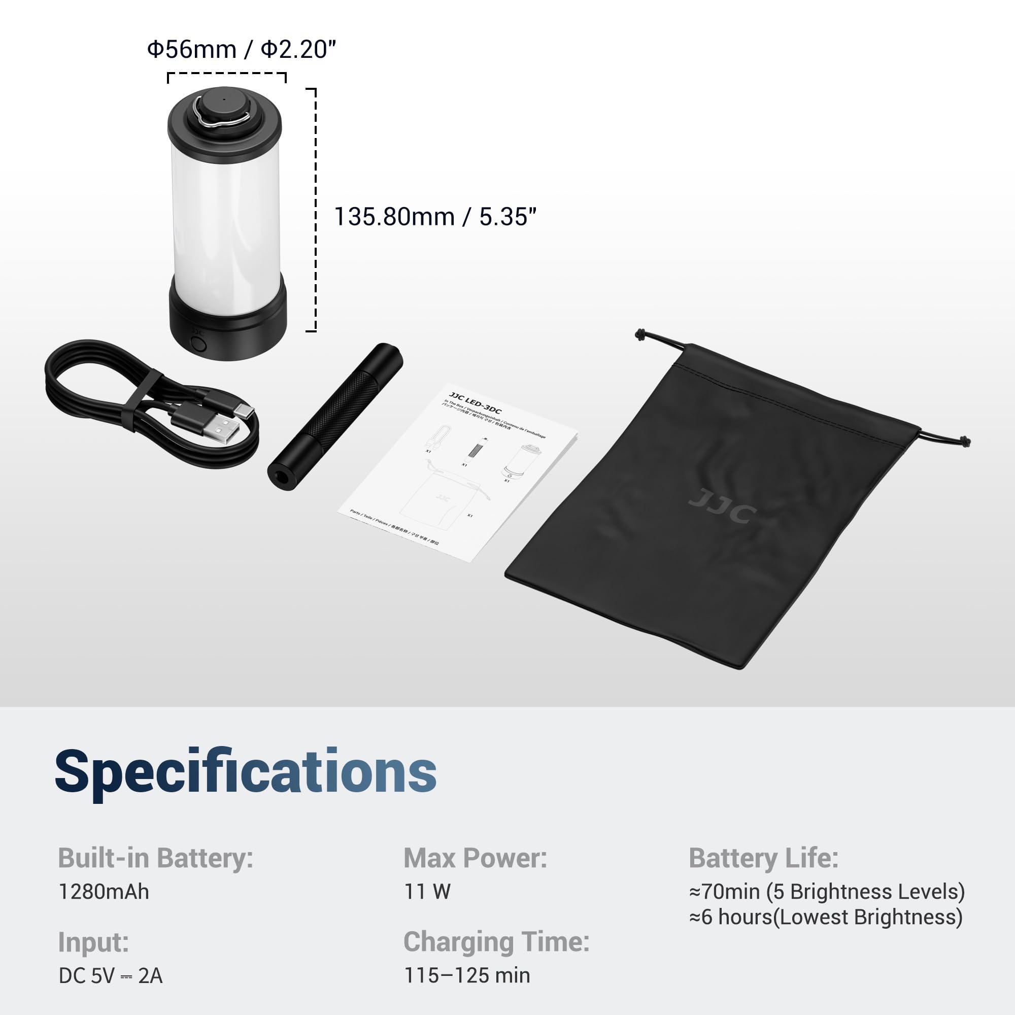 JJC Panoramica LED 360° do GoPro MAX/Pocket 3/Insta360 X5 X4 Air, 5 poziomów jasności i 3 tryby kolorów światła wielokierunkowego, przenośny statyw do ponownego ładowania, montaż światło wideo
