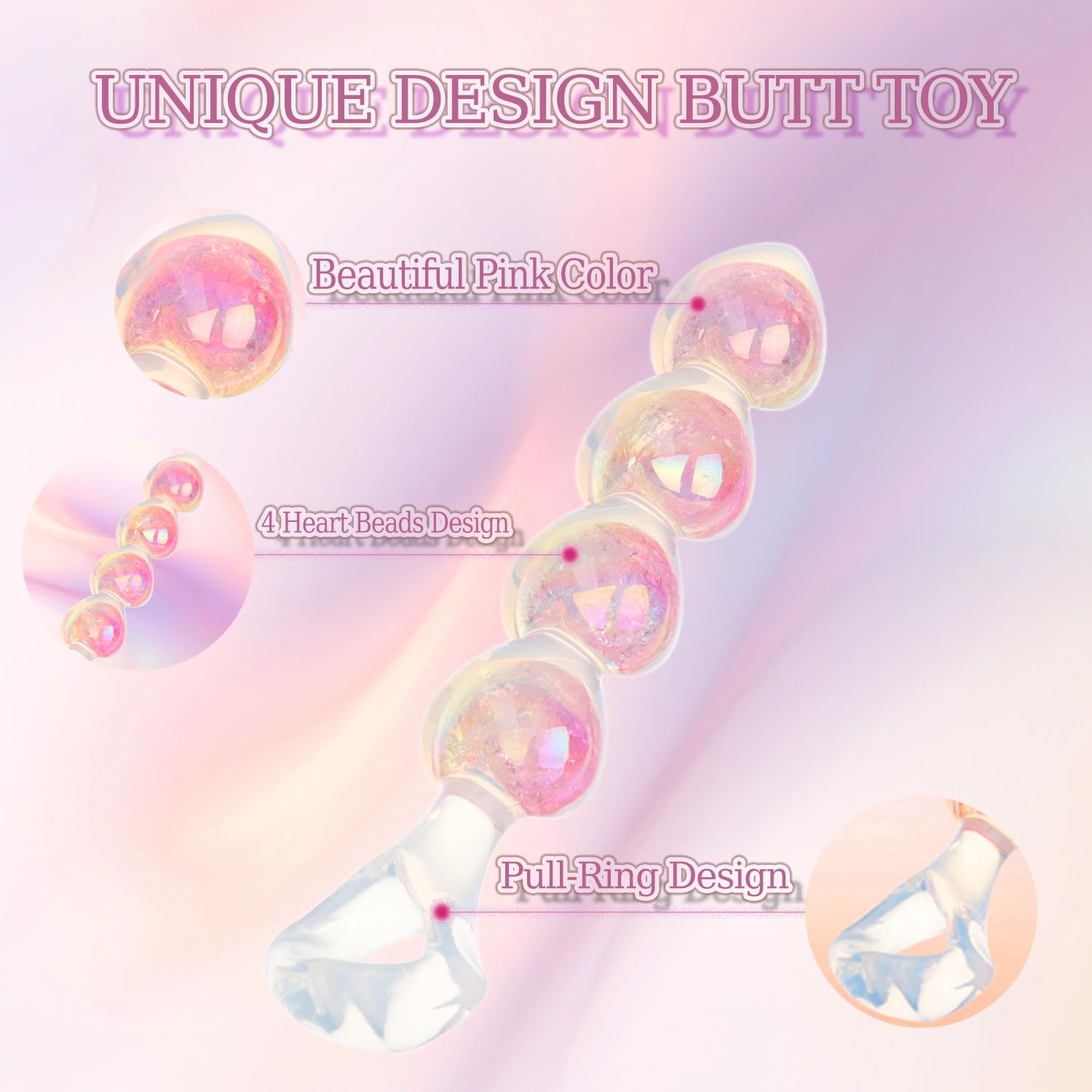 Anal Beads Anal Butt Plug for Beginner, 6.3” Dual Layer Small Pink-Heart Shape Silicone Anal Toy Adult Fantasy Anal Dildo for Women Couple Play