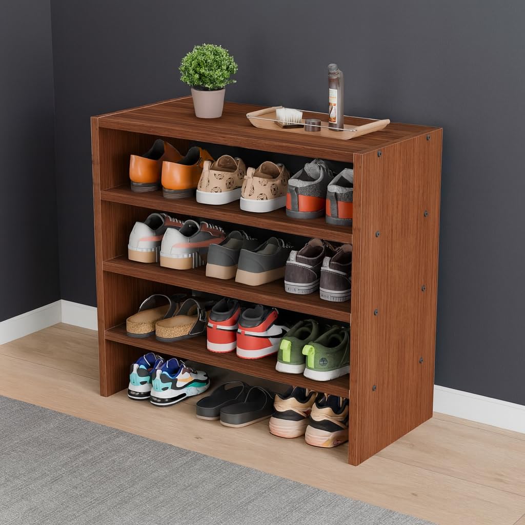 Enigmatic Woodworks Wooden Shoe Rack for Home, Shoes Chappal Slippers Organizer Stand, Small Shoerack Organiser DIY (Do it Yourself) (Walnut, 4 Tier)