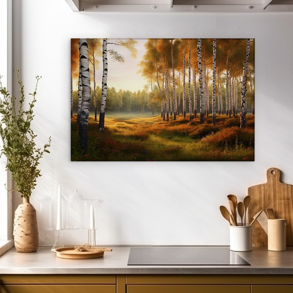 Canvas for Living room. Whispers of Autumn: Embracing the Serenity of the Birch Forest Palette, 27 x 18 inch Canvas Wall Art - Contemporary Masterpieces - Modern Home Decor - 69x46 cm (27x18 inch)