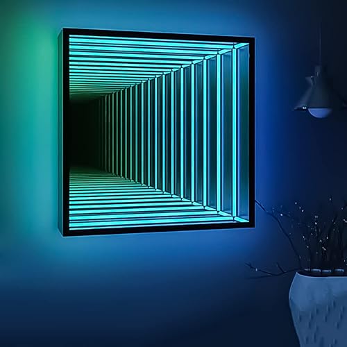 Espejo cuadrado infinito, lámpara de pared LED, decoración de pared geométrica RGB que cambia de color, iluminación mágica infinita, portal