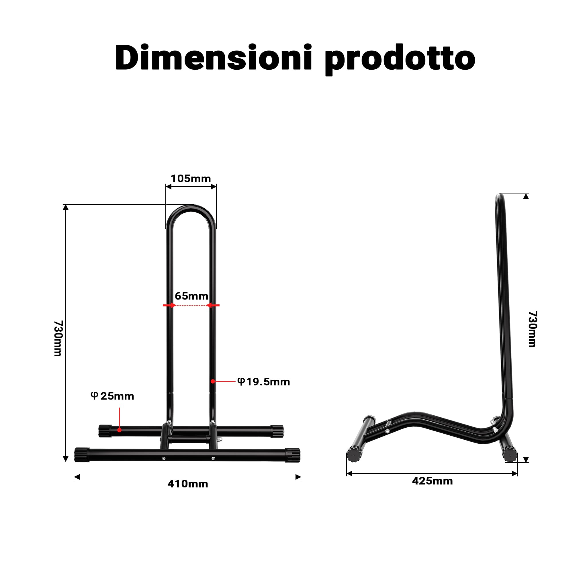 Portabici Mobile 1 Bicicletta Cavalletto per riparazioni/Montaggio per Pneumatici Larghi 60mm