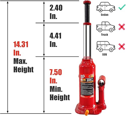 Miniatura 2 de Torin T90413 - Gato para botella hidráulica rojo grande con funda de transporte capacidad de 4 toneladas 8000 libras