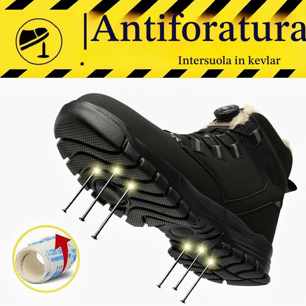 Scarpe Antinfortunistiche Invernali Uomo Donna Leggere Scarpe da Lavoro con Punta in Acciaio，con Calda Imbottitura, Antiscivolo Stivali Sicurezza