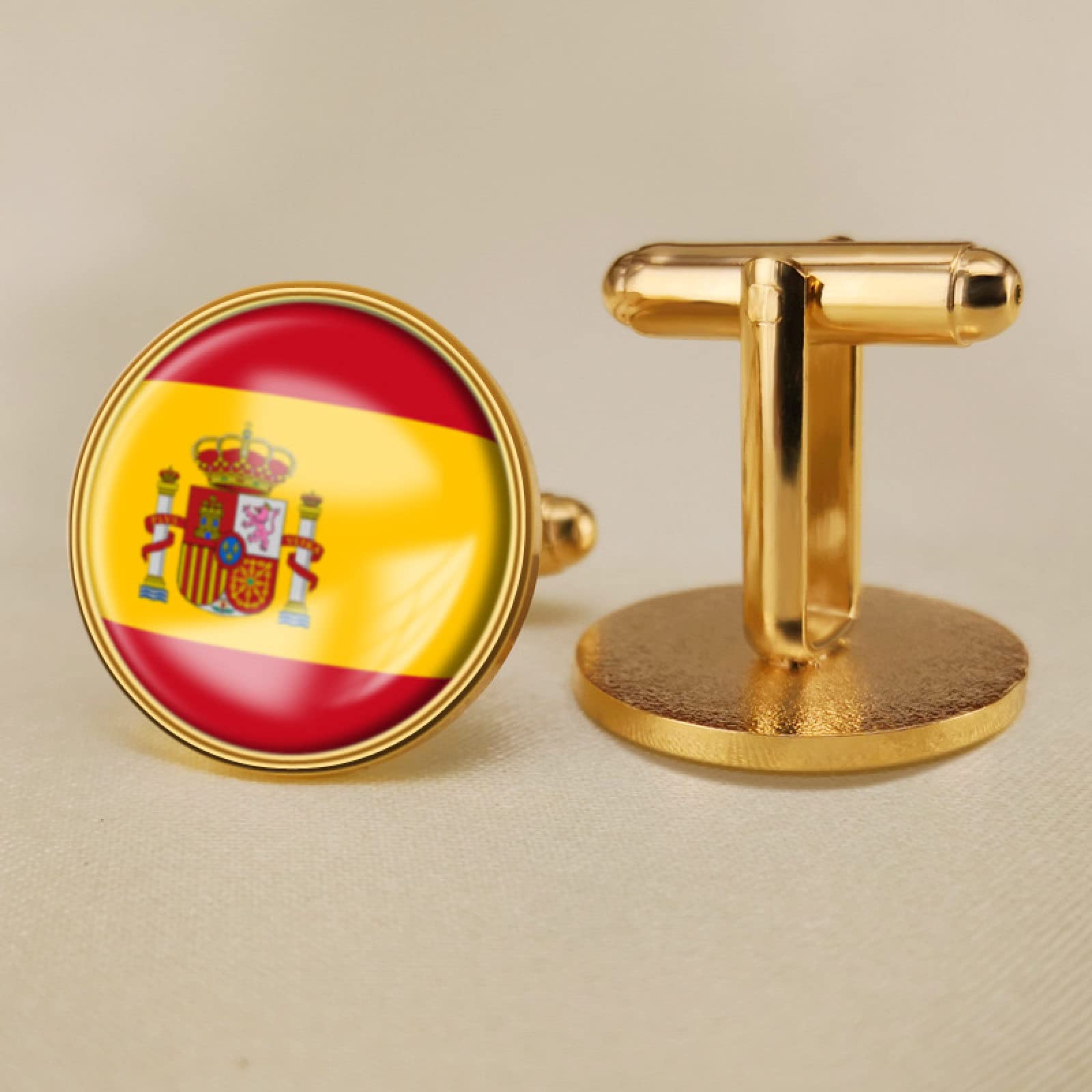 JEDTAKCT Gemelos con Bandera De España, Camisa A La Moda para Hombre, Botones, Gemelos, Banderas De Países del Mundo, Gemelos, Joyería para Boda, Fiesta, Negocios