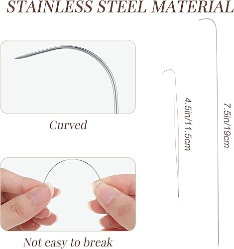Miniatura 6 de 2 agujas curvadas de acero inoxidable, incluyen aguja curvada de 4.5 pulgadas para cuentas de ojo grande y aguja giratoria de cuentas curvadas de