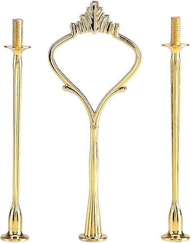 Miniatura 2 de Paquete de 3 bandejas para cupcakes de varios niveles con mango para platos de frutas (3 niveles corona-dorado)