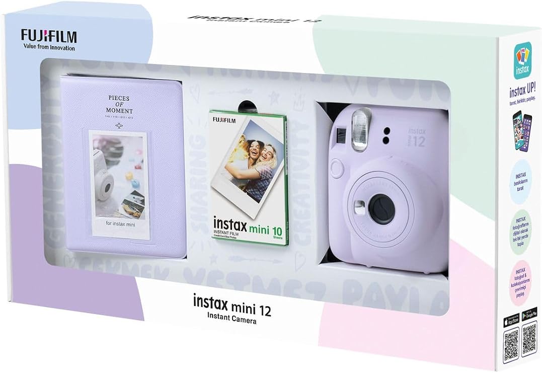 Instax mini 12 Lilac Camera 10's Film and PVC Album Bundle Box